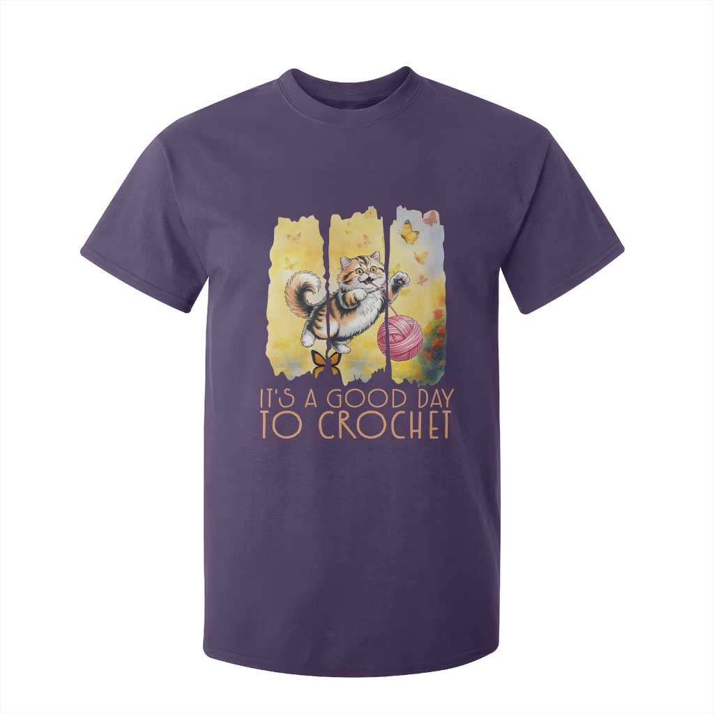 Its A Good Day To Crochet T Shirt For Kid Cute Cat Chasing Yarn TS12 Purple Print Your Wear