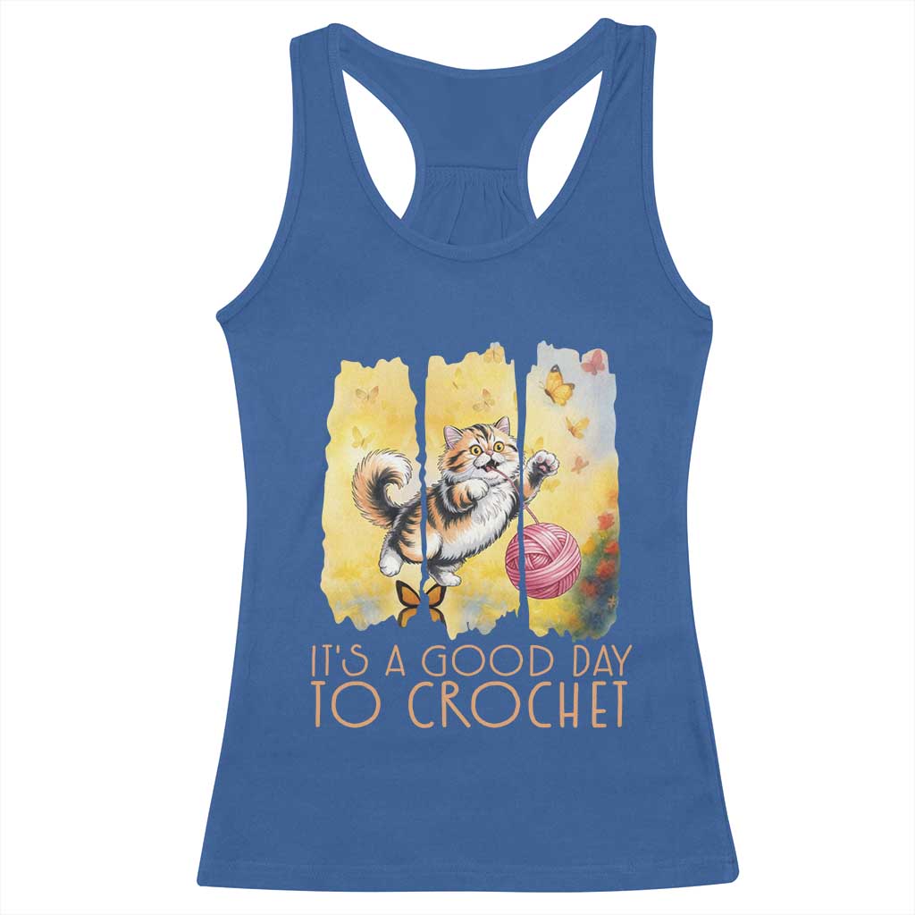 Its A Good Day To Crochet Racerback Tank Top Cute Cat Chasing Yarn TS12 Royal Blue Print Your Wear