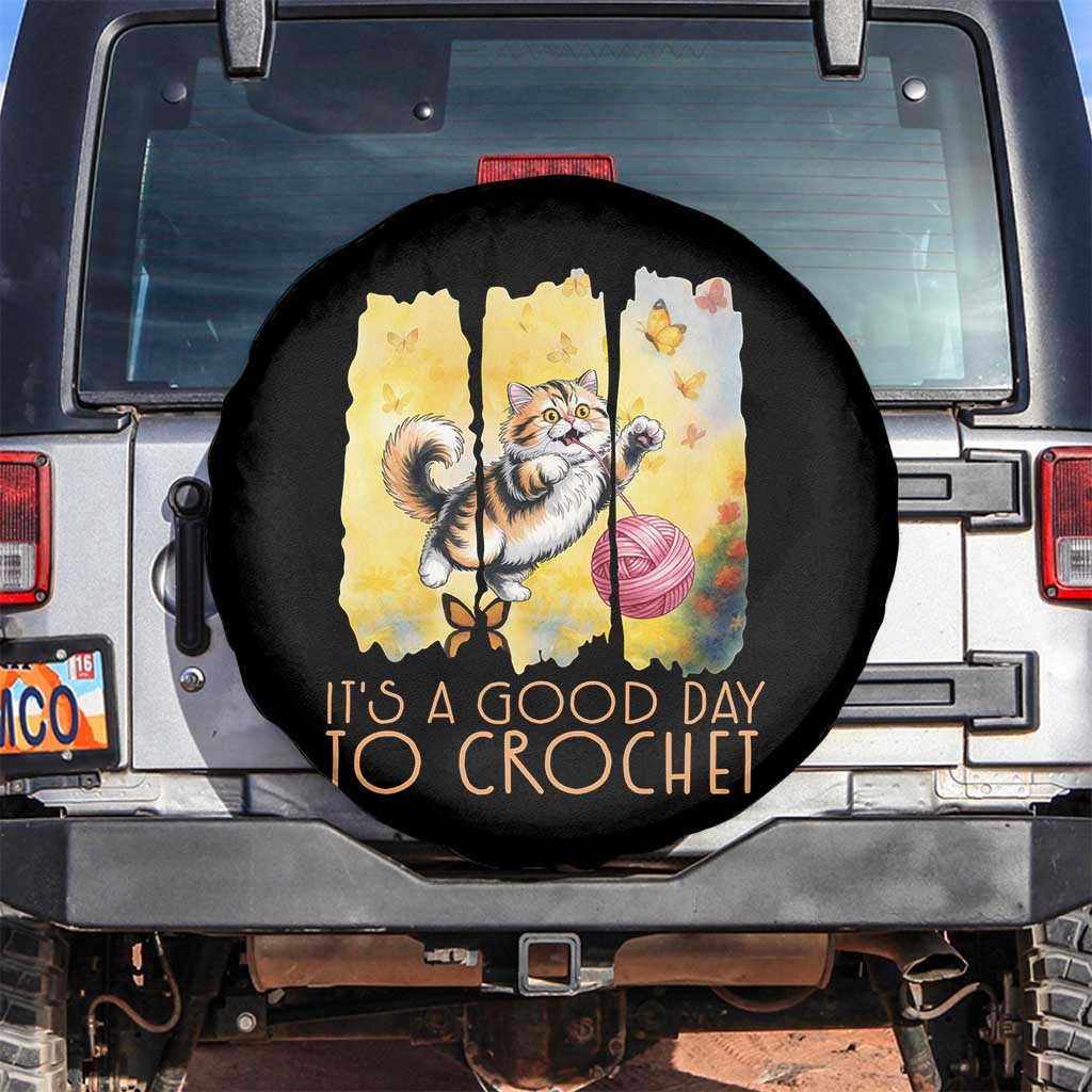 Its A Good Day To Crochet Spare Tire Cover Cute Cat Chasing Yarn TS12 No hole Black Print Your Wear