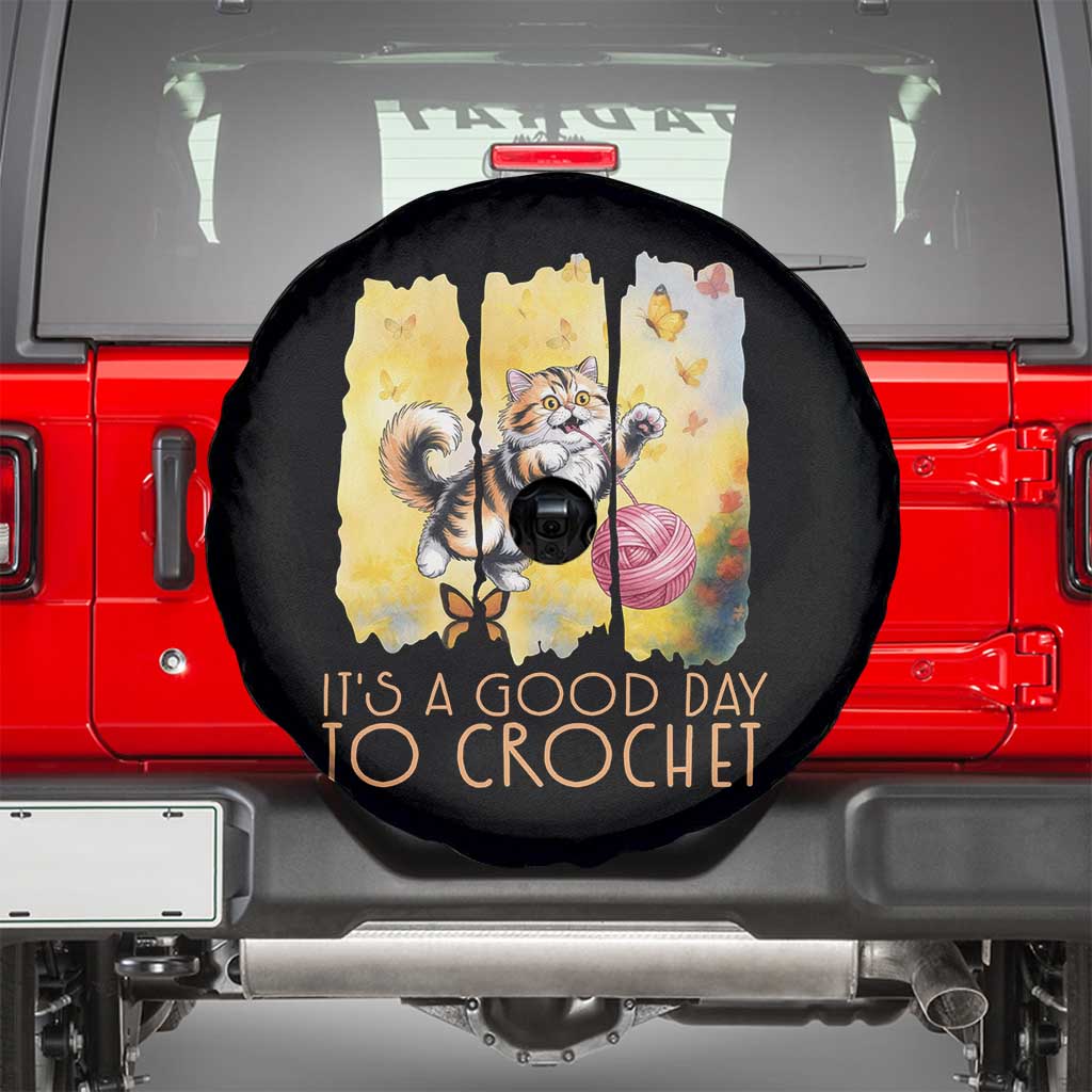 Its A Good Day To Crochet Spare Tire Cover Cute Cat Chasing Yarn TS12 Black Print Your Wear