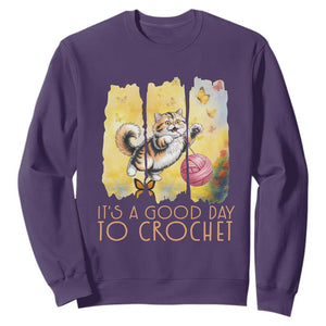 Its A Good Day To Crochet Sweatshirt Cute Cat Chasing Yarn TS12 Purple Print Your Wear