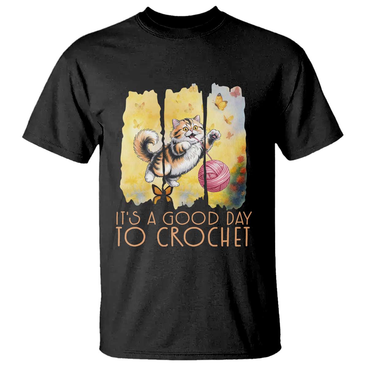 Its A Good Day To Crochet T Shirt Cute Cat Chasing Yarn TS12 Black Print Your Wear