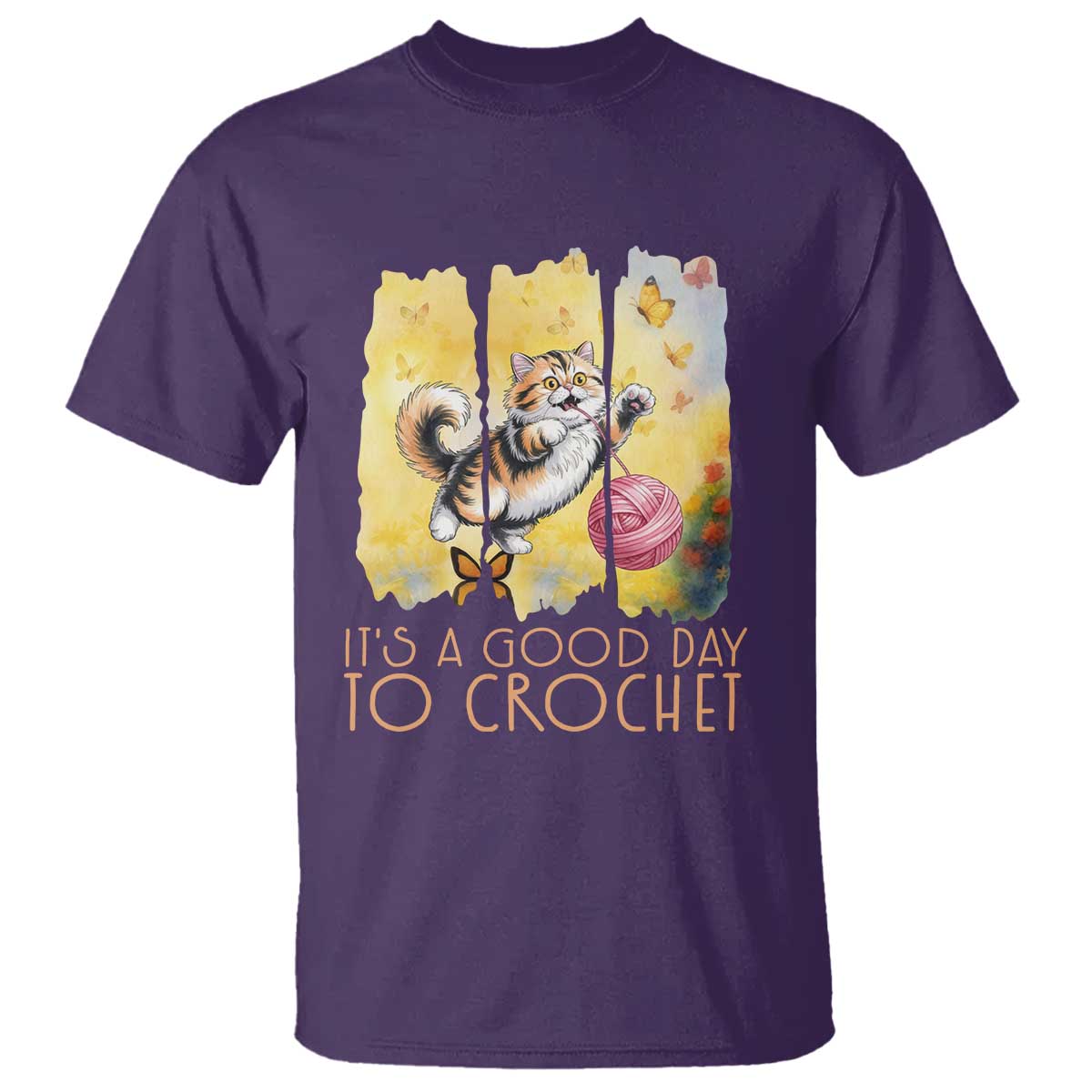 Its A Good Day To Crochet T Shirt Cute Cat Chasing Yarn TS12 Purple Print Your Wear