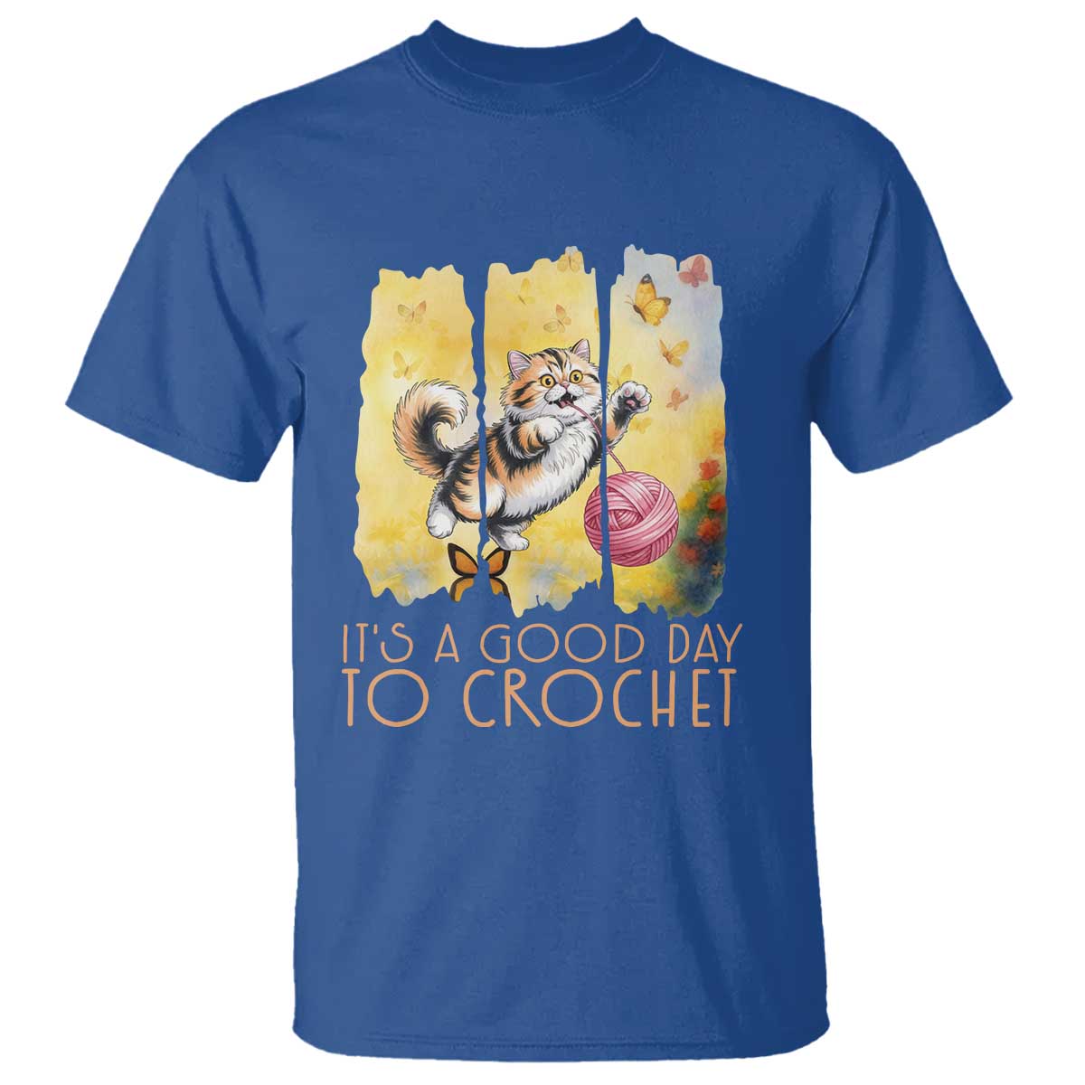 Its A Good Day To Crochet T Shirt Cute Cat Chasing Yarn TS12 Royal Blue Print Your Wear