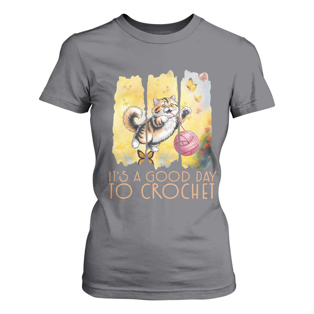 Its A Good Day To Crochet T Shirt For Women Cute Cat Chasing Yarn TS12 Charcoal Print Your Wear