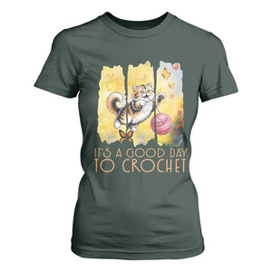 Its A Good Day To Crochet T Shirt For Women Cute Cat Chasing Yarn TS12 Dark Forest Green Print Your Wear