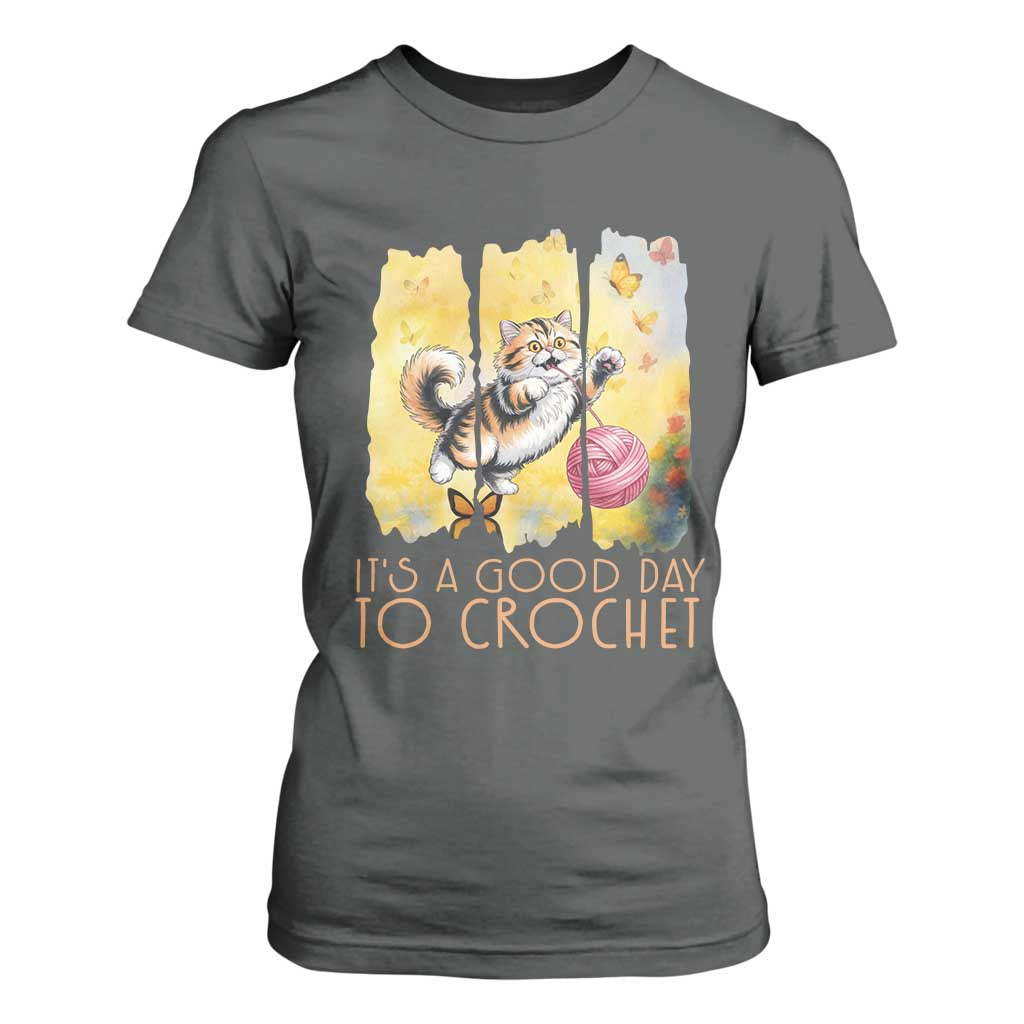 Its A Good Day To Crochet T Shirt For Women Cute Cat Chasing Yarn TS12 Dark Heather Print Your Wear