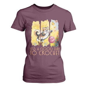 Its A Good Day To Crochet T Shirt For Women Cute Cat Chasing Yarn TS12 Maroon Print Your Wear