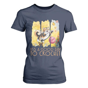 Its A Good Day To Crochet T Shirt For Women Cute Cat Chasing Yarn TS12 Navy Print Your Wear