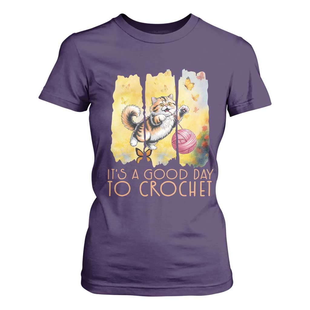 Its A Good Day To Crochet T Shirt For Women Cute Cat Chasing Yarn TS12 Purple Print Your Wear