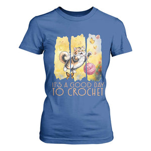 Its A Good Day To Crochet T Shirt For Women Cute Cat Chasing Yarn TS12 Royal Blue Print Your Wear