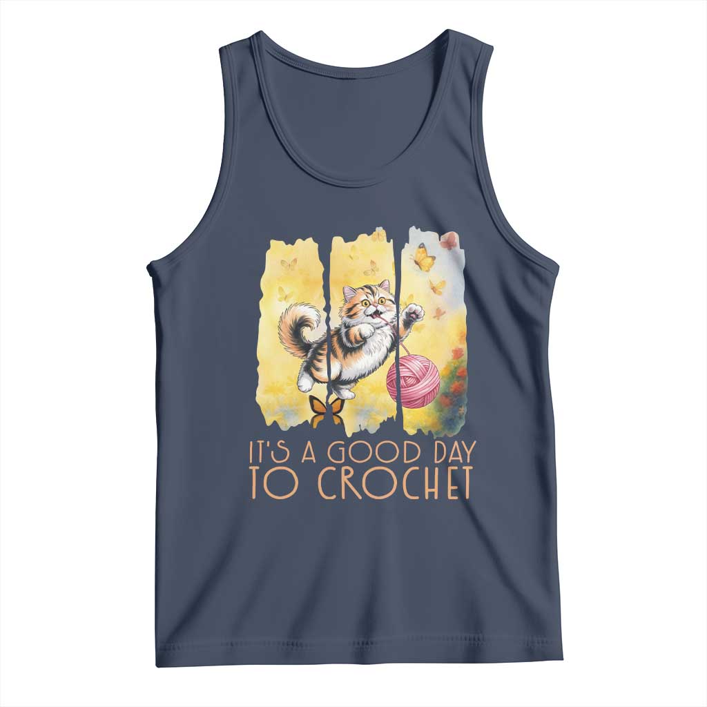 Its A Good Day To Crochet Tank Top Cute Cat Chasing Yarn TS12 Navy Print Your Wear