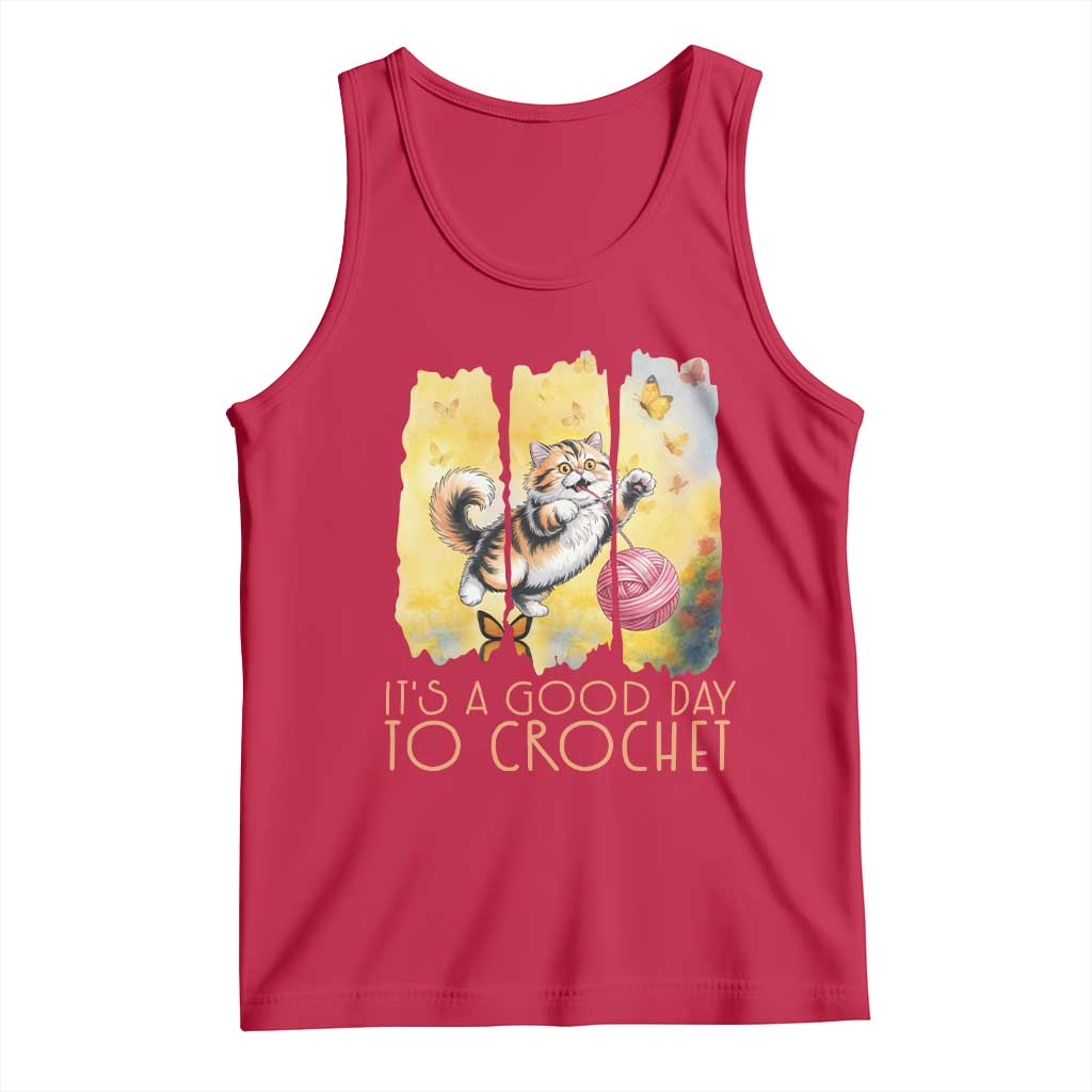Its A Good Day To Crochet Tank Top Cute Cat Chasing Yarn TS12 Red Print Your Wear