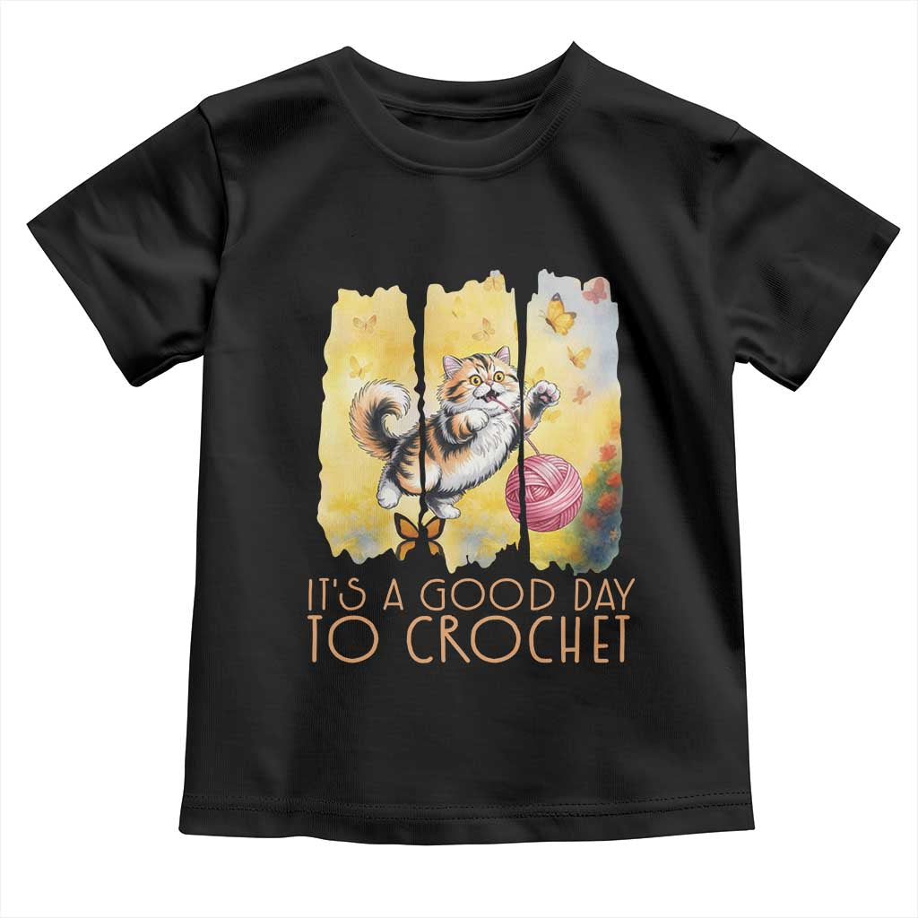 Its A Good Day To Crochet Toddler T Shirt Cute Cat Chasing Yarn TS12 Black Print Your Wear