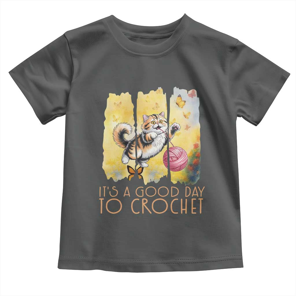 Its A Good Day To Crochet Toddler T Shirt Cute Cat Chasing Yarn TS12 Dark Heather Print Your Wear