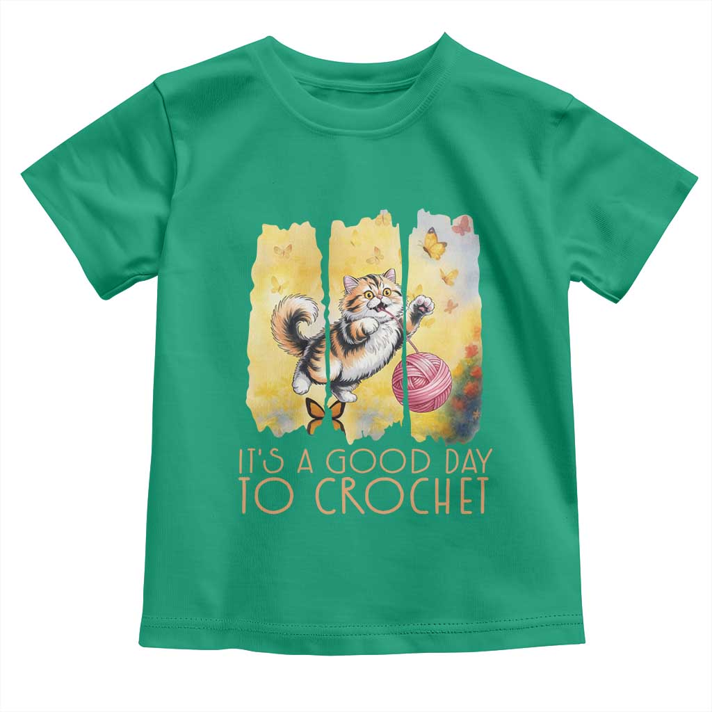 Its A Good Day To Crochet Toddler T Shirt Cute Cat Chasing Yarn TS12 Irish Green Print Your Wear