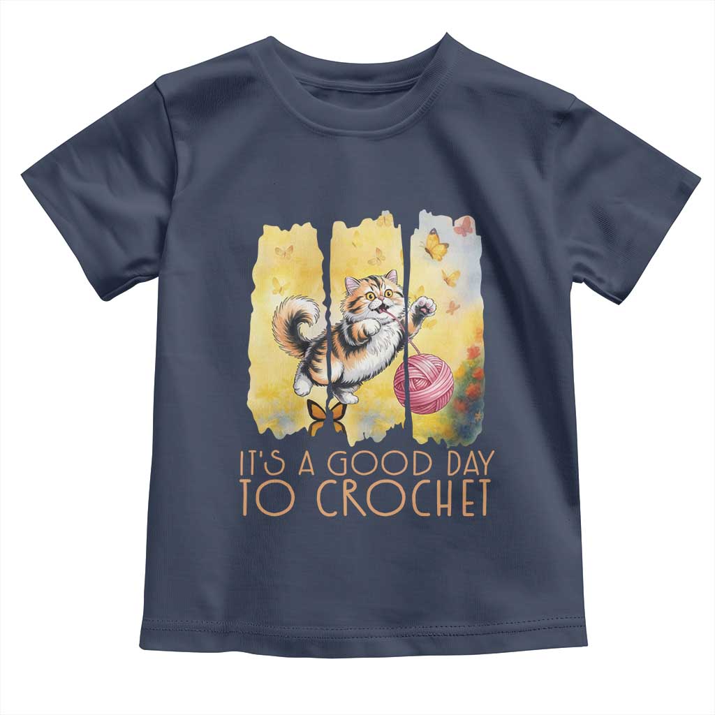 Its A Good Day To Crochet Toddler T Shirt Cute Cat Chasing Yarn TS12 Navy Print Your Wear