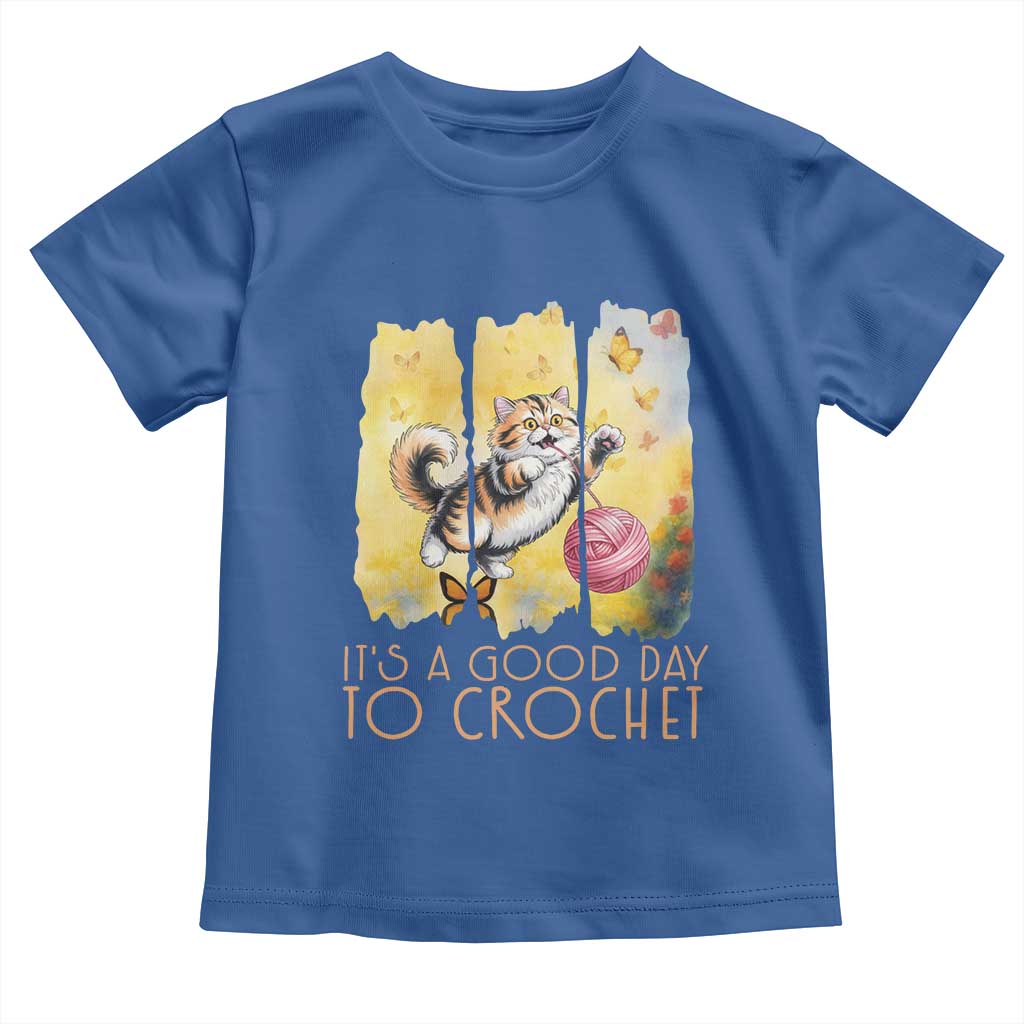 Its A Good Day To Crochet Toddler T Shirt Cute Cat Chasing Yarn TS12 Royal Blue Print Your Wear