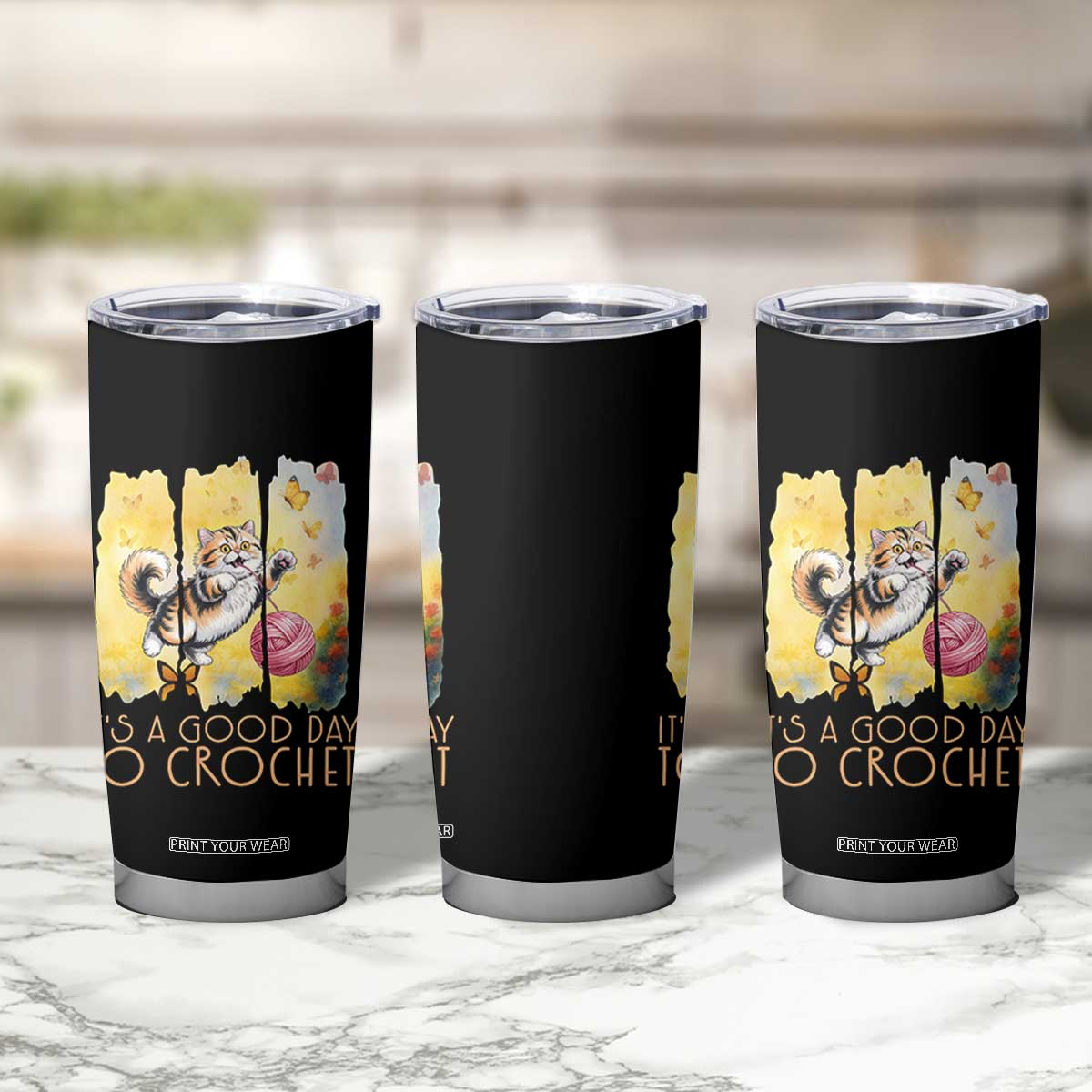 Its A Good Day To Crochet Tumbler Cup Cute Cat Chasing Yarn TS12 Print Your Wear