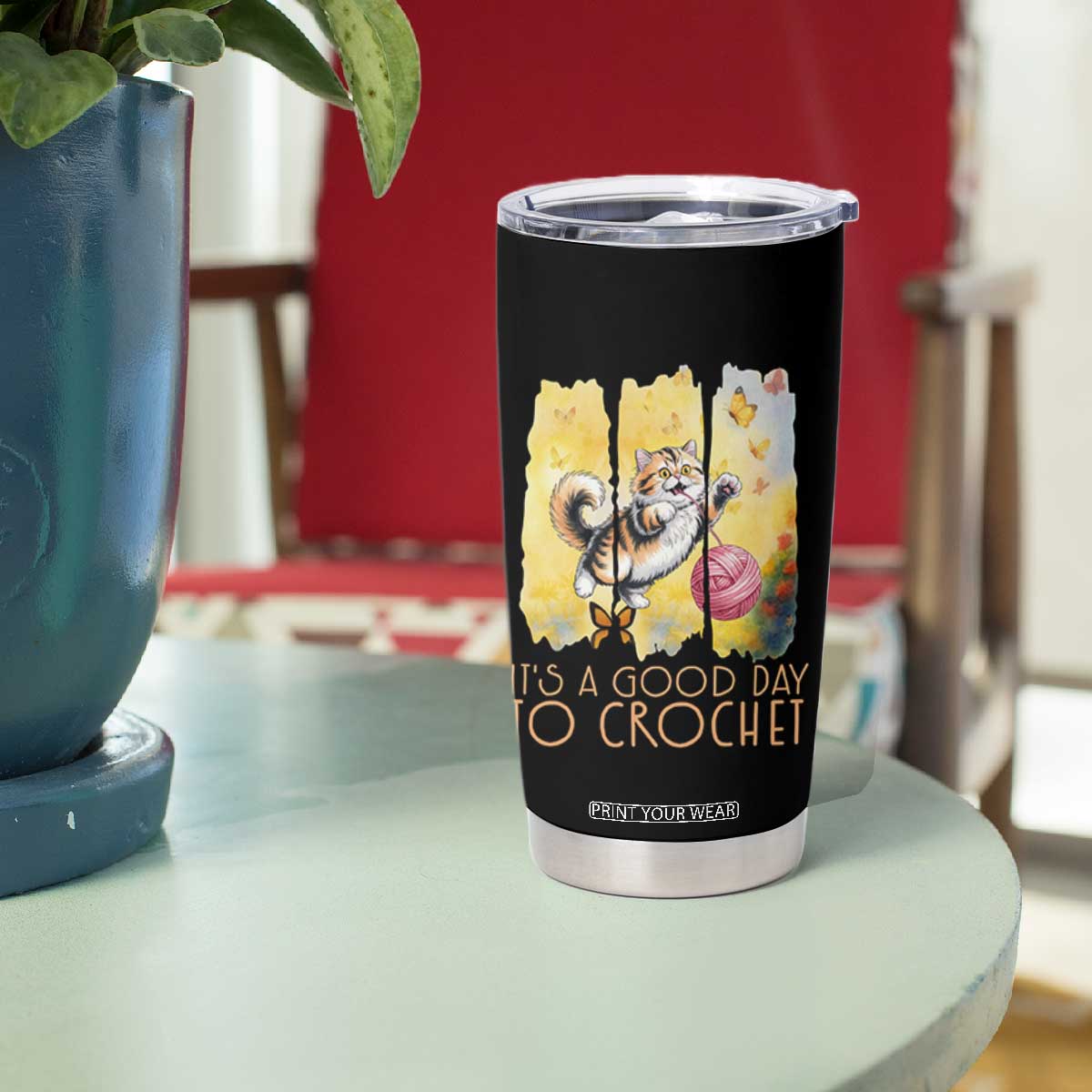 Its A Good Day To Crochet Tumbler Cup Cute Cat Chasing Yarn TS12 Print Your Wear