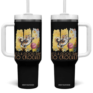Its A Good Day To Crochet Tumbler With Handle Cute Cat Chasing Yarn TS12 One Size: 40 oz Black Print Your Wear