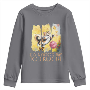 Its A Good Day To Crochet Youth Sweatshirt Cute Cat Chasing Yarn TS12 Charcoal Print Your Wear
