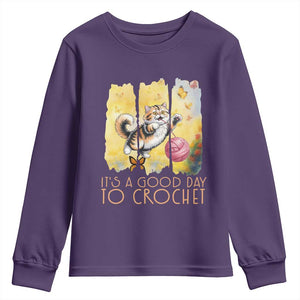 Its A Good Day To Crochet Youth Sweatshirt Cute Cat Chasing Yarn TS12 Purple Print Your Wear