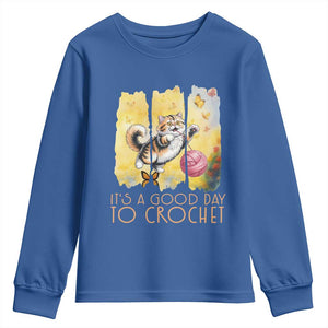 Its A Good Day To Crochet Youth Sweatshirt Cute Cat Chasing Yarn TS12 Royal Blue Print Your Wear