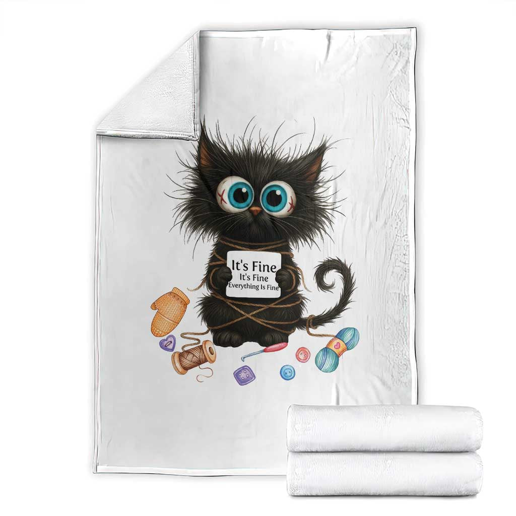 Funny Cat Crochet Lover Throw Blanket Its Fine I am Fine Everything Is Fine TS12 White Print Your Wear