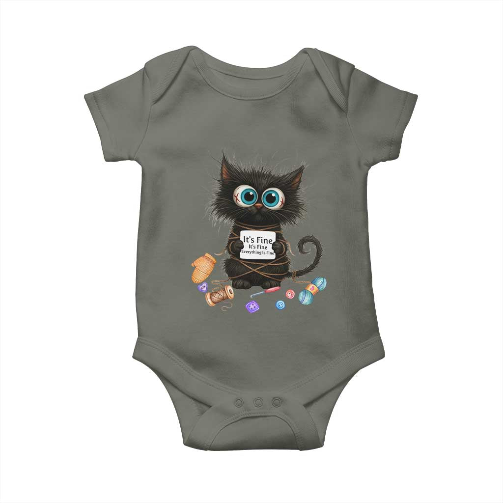 Funny Cat Crochet Lover Baby Onesie Its Fine I am Fine Everything Is Fine TS12 Military Green Print Your Wear