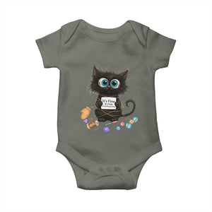 Funny Cat Crochet Lover Baby Onesie Its Fine I am Fine Everything Is Fine TS12 Military Green Print Your Wear