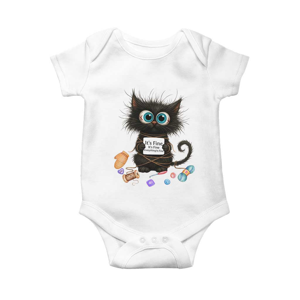 Funny Cat Crochet Lover Baby Onesie Its Fine I am Fine Everything Is Fine TS12 White Print Your Wear