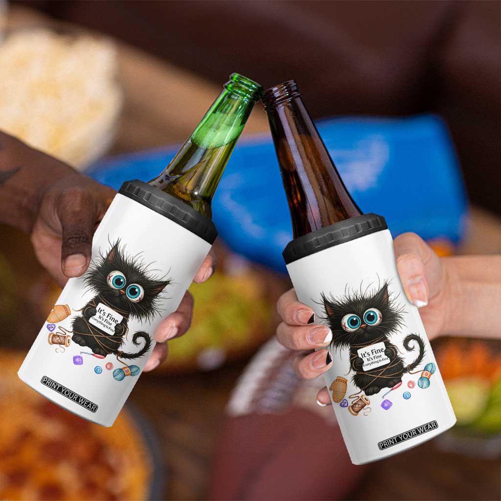 Funny Cat Crochet Lover 4 in 1 Can Cooler Tumbler Its Fine I am Fine Everything Is Fine TS12 Print Your Wear