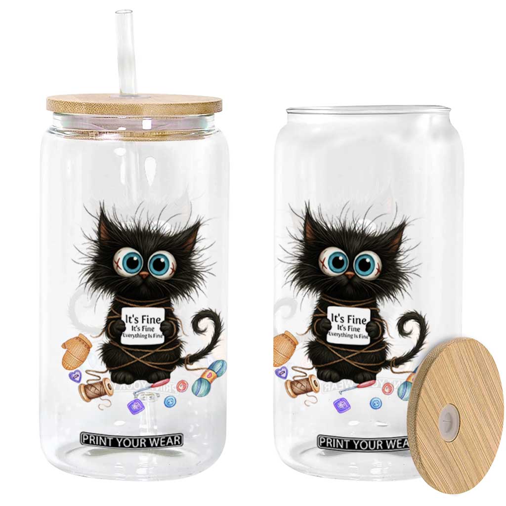 Funny Cat Crochet Lover Glass Can Its Fine I am Fine Everything Is Fine TS12 Print Your Wear