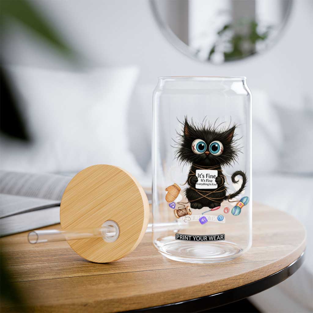 Funny Cat Crochet Lover Glass Can Its Fine I am Fine Everything Is Fine TS12 Print Your Wear