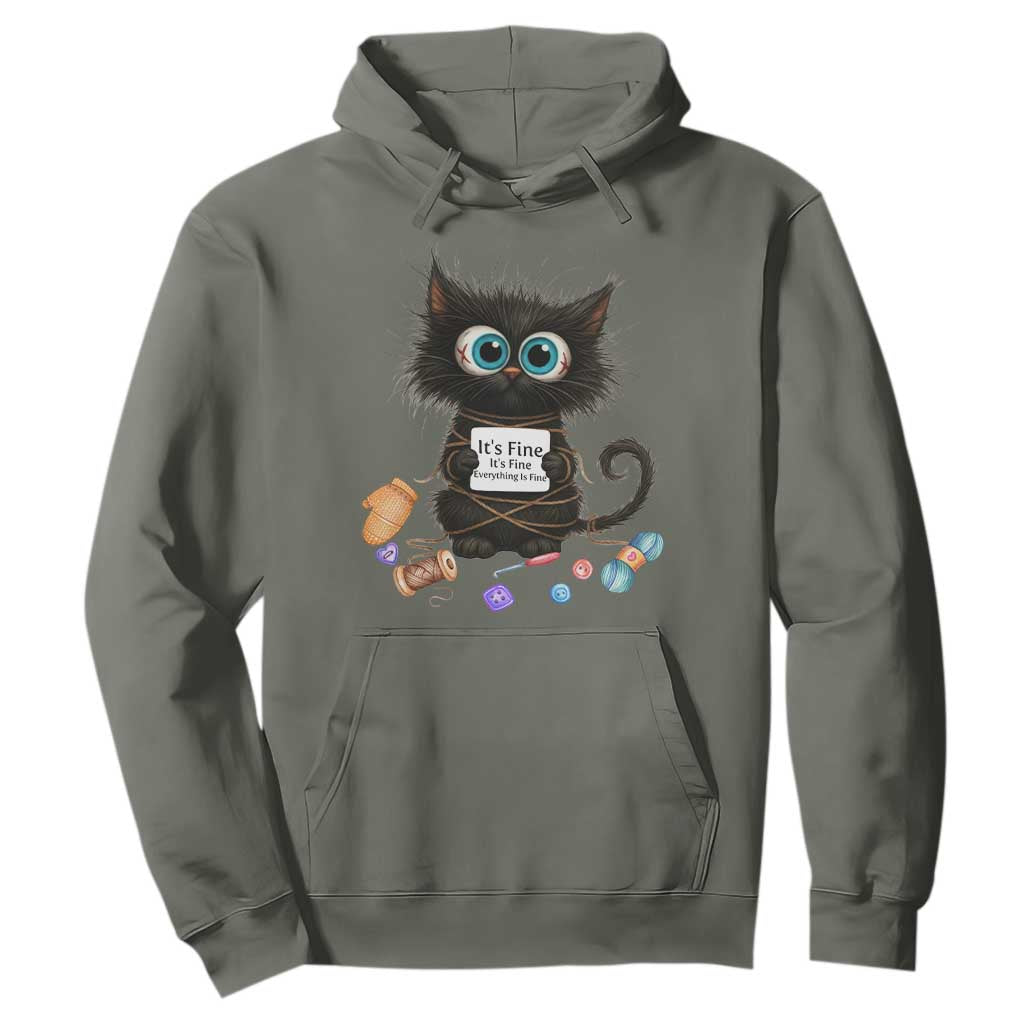 Funny Cat Crochet Lover Hoodie Its Fine I am Fine Everything Is Fine TS12 Military Green Print Your Wear