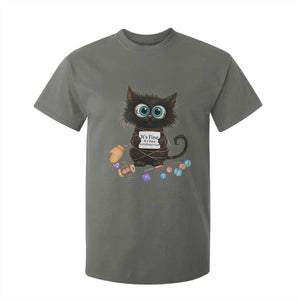 Funny Cat Crochet Lover T Shirt For Kid Its Fine I am Fine Everything Is Fine TS12 Military Green Print Your Wear