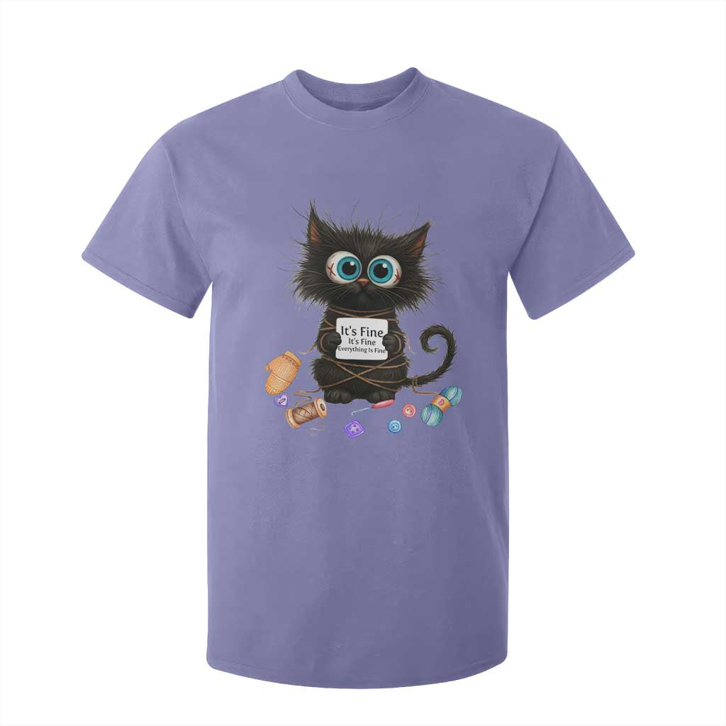Funny Cat Crochet Lover T Shirt For Kid Its Fine I am Fine Everything Is Fine TS12 Violet Print Your Wear