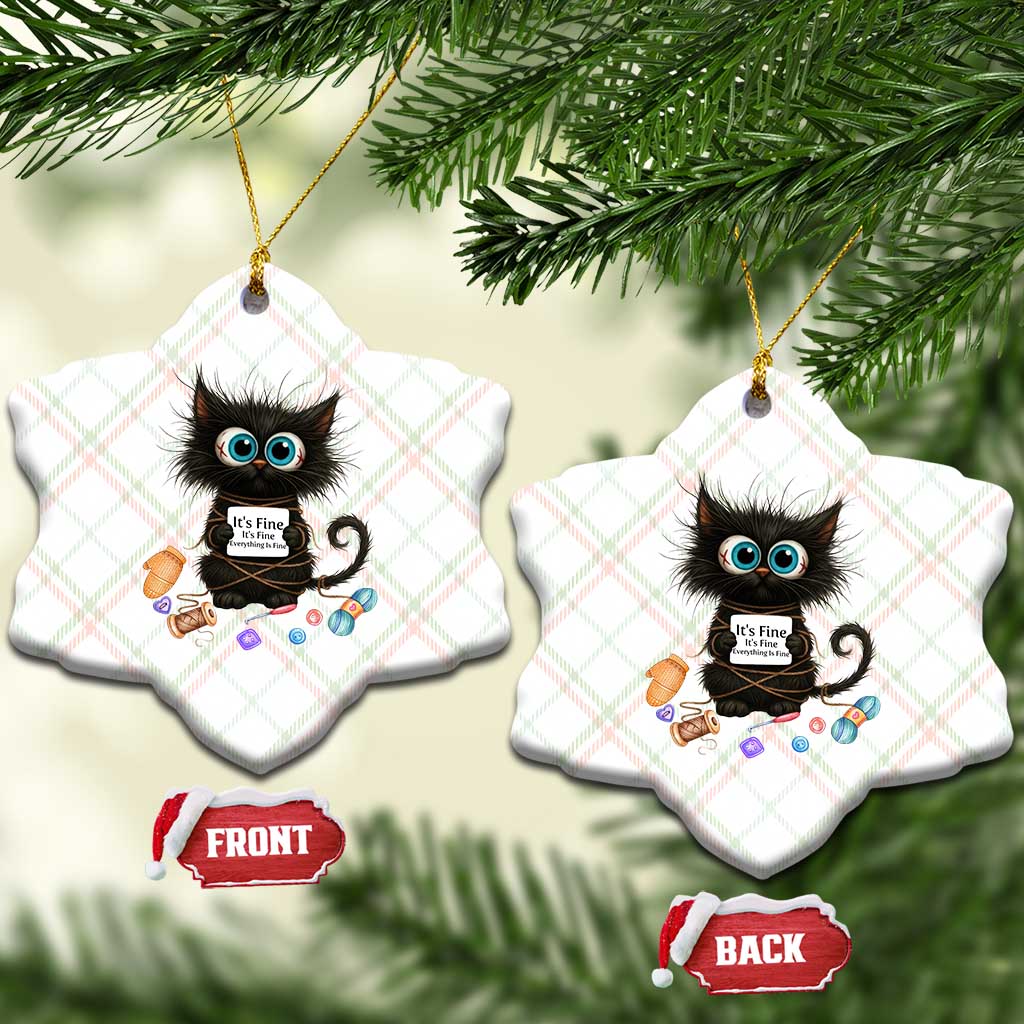 Funny Cat Crochet Lover Ceramic Ornament Its Fine I am Fine Everything Is Fine TS12 Print Your Wear