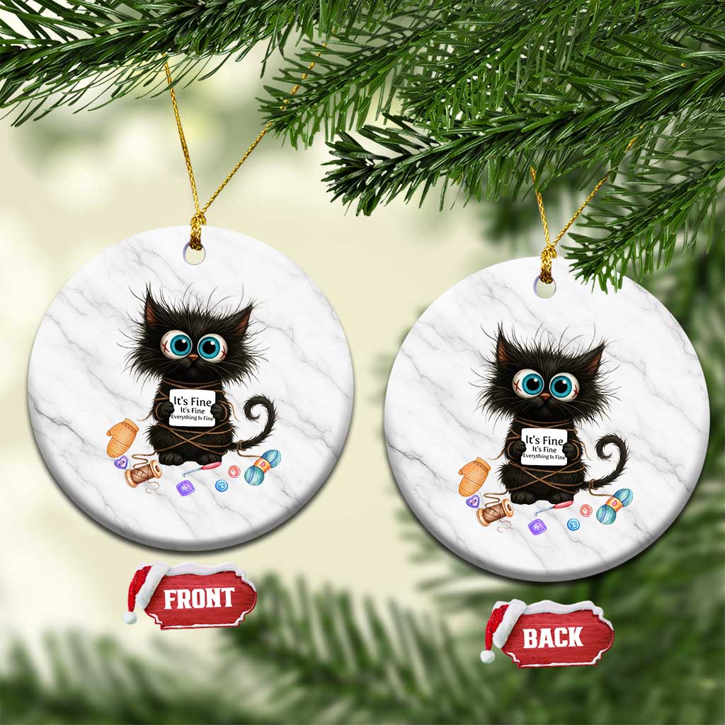 Funny Cat Crochet Lover Ceramic Ornament Its Fine I am Fine Everything Is Fine TS12 1pc White Marble Print Your Wear