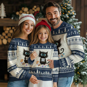 Funny Cat Crochet Lover Ugly Christmas Sweater Its Fine I am Fine Everything Is Fine TS12 Beige Navy Print Your Wear