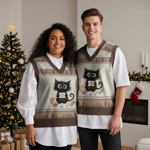 Funny Cat Crochet Lover V-Neck Knit Sweater Vest Its Fine I am Fine Everything Is Fine TS12 Mocha Mousse Print Your Wear