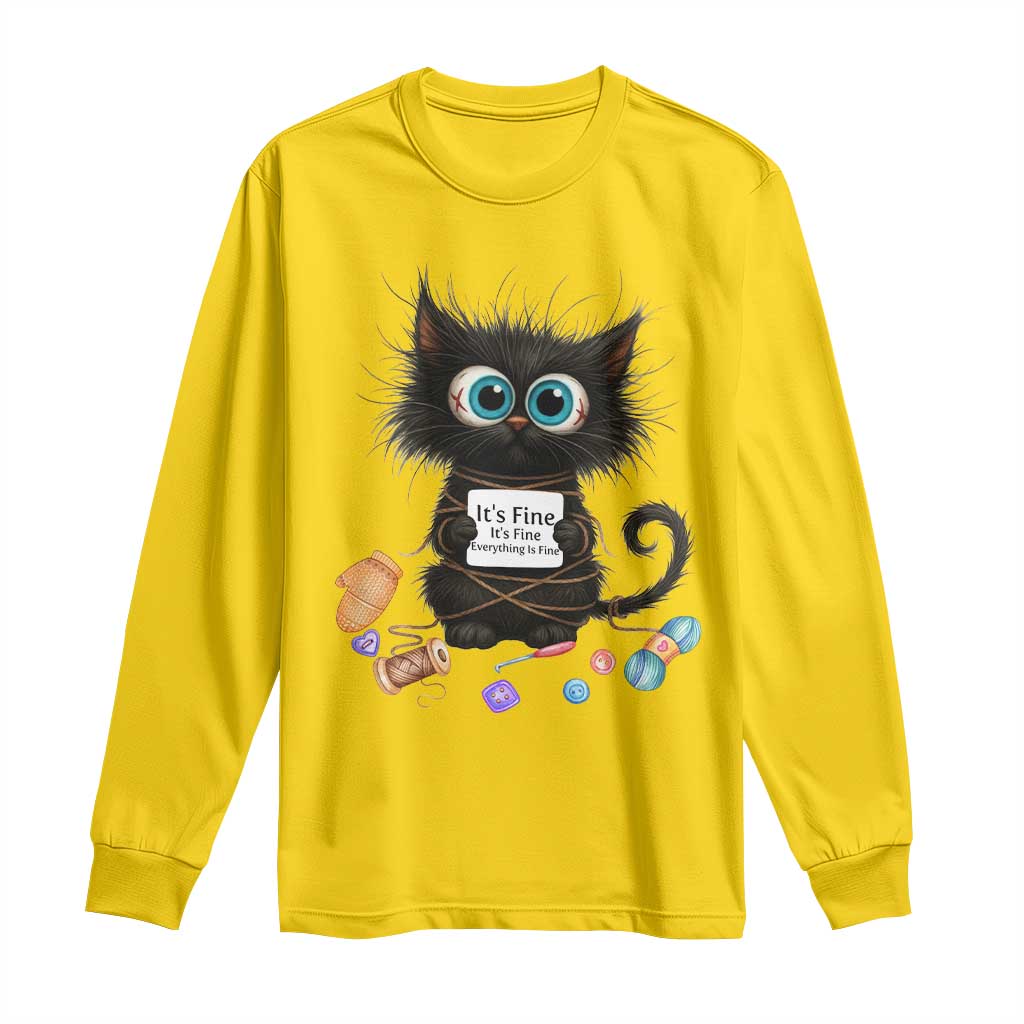 Funny Cat Crochet Lover Long Sleeve Shirt Its Fine I am Fine Everything Is Fine TS12 Daisy Print Your Wear