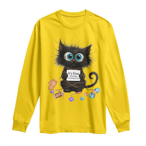 Funny Cat Crochet Lover Long Sleeve Shirt Its Fine I am Fine Everything Is Fine TS12 Daisy Print Your Wear