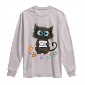 Funny Cat Crochet Lover Long Sleeve Shirt Its Fine I am Fine Everything Is Fine TS12 Ice Gray Print Your Wear