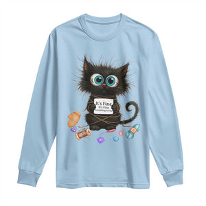 Funny Cat Crochet Lover Long Sleeve Shirt Its Fine I am Fine Everything Is Fine TS12 Light Blue Print Your Wear