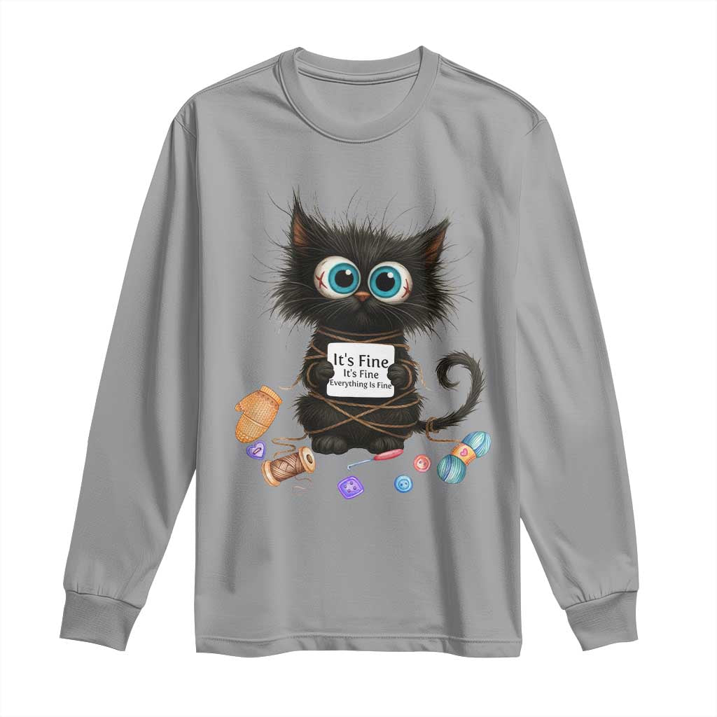 Funny Cat Crochet Lover Long Sleeve Shirt Its Fine I am Fine Everything Is Fine TS12 Sport Gray Print Your Wear