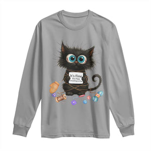 Funny Cat Crochet Lover Long Sleeve Shirt Its Fine I am Fine Everything Is Fine TS12 Sport Gray Print Your Wear