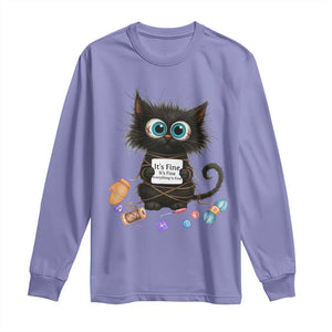 Funny Cat Crochet Lover Long Sleeve Shirt Its Fine I am Fine Everything Is Fine TS12 Violet Print Your Wear