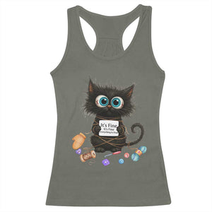 Funny Cat Crochet Lover Racerback Tank Top Its Fine I am Fine Everything Is Fine TS12 Military Green Print Your Wear